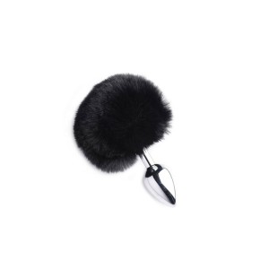 Plug Anal em Metal com Pompom Preto