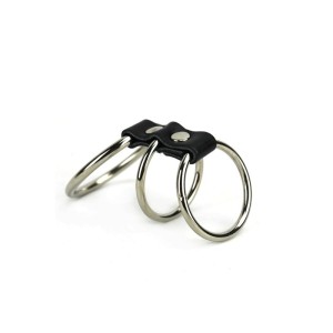 Anel Peniano Triplo em Metal com Tira de Couro Sintético