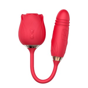 Vibrador de Ponto G e Clitóris com Vai e Vem - Formato de Rosa