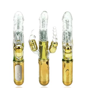 Vibrador Rotativo Recarregável com Estimulador Clitoriano e Penetrador Anal