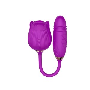 Vibrador Duplo Formato de Rosa e Penetrador com Movimentos de Vai e Vem