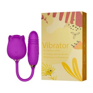 Vibrador Duplo Formato de Rosa e Penetrador com Movimentos de Vai e Vem