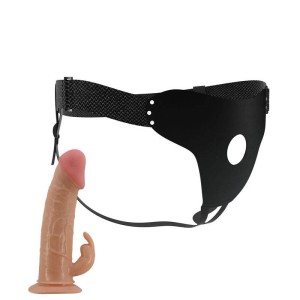 Cinta peniana com pênis Oco e Estimulador Clitoriano