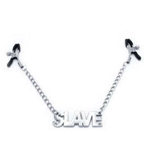 Par de Grampos para Mamilos com Regulagem e Pingente Escrito SLAVE