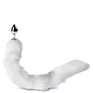 Plug Anal Médio em Metal com Cauda Branca