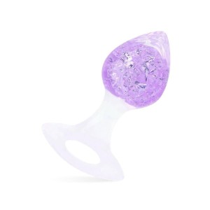 Plug Silicone Platina com Esfera de Vidro Interno e Alça - Coração - Tamanho M