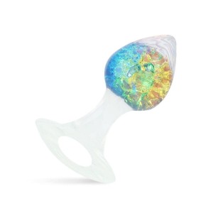 Plug Silicone Platina com Esfera de Vidro Interno e Alça - Coração - Tamanho M