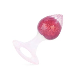 Plug Silicone Platina com Esfera de Vidro Interno e Alça - Coração - Tamanho M