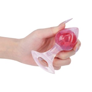 Plug Silicone Platina com Esfera de Vidro Interno e Alça - Coração - Tamanho M