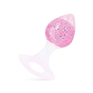 Plug Silicone Platina com Esfera de Vidro Interno e Alça - Coração - Tamanho M