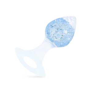 Plug Silicone Platina com Esfera de Vidro Interno e Alça - Coração - Tamanho M