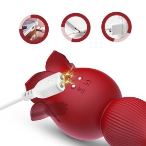 Rosa com Língua Vibratória Estimuladora e Sugador de Clitóris
