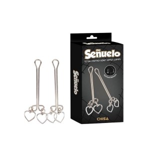 Grampos para Mamilos com Haste Dupla e Pingente Duplo de Coração