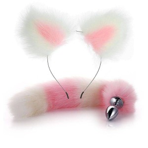 Kit Rabo de Raposa com Tiara de Orelhas
