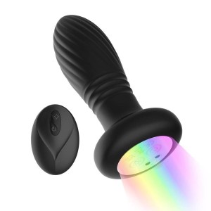 Plug Anal em Silicone com LED,com 10 Modos de Vibração e movimetos de vai e vem,e Controle Remoto sem Fio - VIPMIX