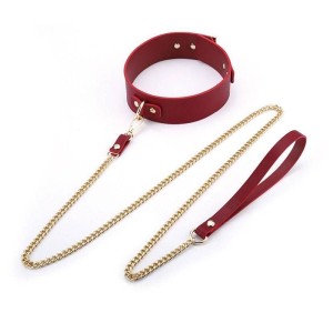 Coleira com Guia de Corrente Couro Legítimo