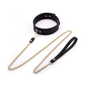 Coleira com Guia de Corrente Couro Legítimo