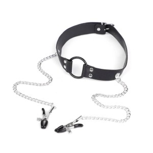 Kit de Bondage – Coleira, Mordaça e Prendedor de Mamilos