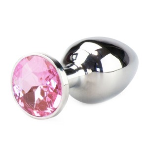 PLUG EM ALUMÍNIO PEQUENO C/ PEDRA ROSA