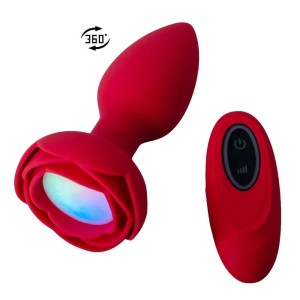 Plug Anal Flor em Silicone com LED com 10 Modos de Vibração e Rotação e Controle Remoto sem Fio