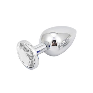 PLUG ANAL EM ALUMÍNIO GRANDE COM PEDRA TRANSPARENTE