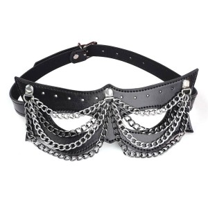 Máscara de Couro Punk com Correntes Cromadas