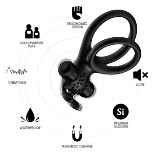 Anel Peniano Duplo em Silicone com Estimulador Clitoriano Vibro