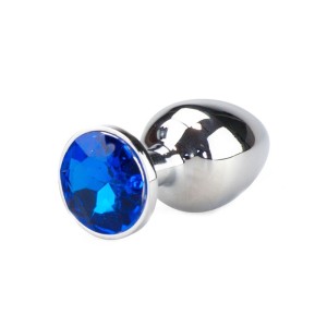 PLUG ANAL EM ALUMÍNIO GRANDE COM PEDRA AZUL 