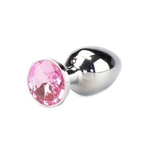 PLUG ANAL EM ALUMÍNIO GRANDE COM PEDRA ROSA 