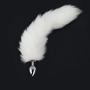 PLUG ANAL EM METAL 7 CM COM CAUDA BRANCA - PEQUENO GUANG