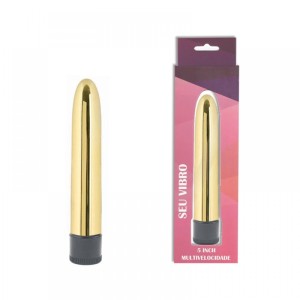VIBRADOR PERSONAL 13,5CM MULTIVELOCIDADE E TEXTURA AVELUDADA DOURADO