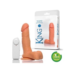 KING 8” - PRÓTESE EM FORMATO DE PÊNIS COM ESCROTO, VENTOSA E VIBRADOR  16,5 X 4cm - ADÃO E EVA