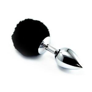 PLUG ANAL DE METAL 7CM POMPOM PEQUENO PRETO GUANG