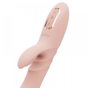 Vibrador com estimulador de clitóris e Vai e Vem feito em silicone cirúrgico de toque aveludado