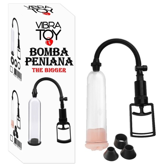 BOMBA PENIANA THE BIGGER COM SERINGA, 3 ANÉIS (P/M/G) E VAGINA EM CYBER SKIN