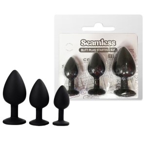 Kit com 3 Plugs em Silicone com Pedra – SEAMLESS BUTT PLUG STARTING KIT