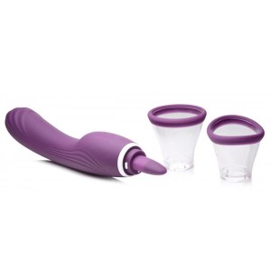 Vibrador Recarregável com Penetrador e Bomba Vaginal e Língua Estimuladora