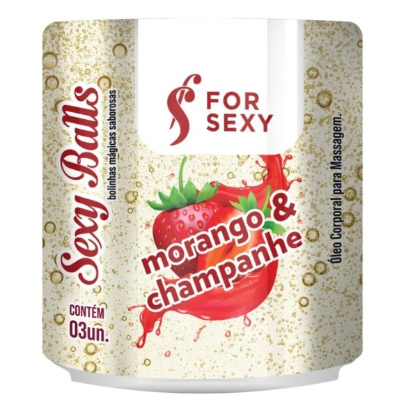 BOLINHAS SEXY BALLS BEIJÁVEIS MORANGO COM CHAMPAGNE COM 3 UNIDADES FOR SEXY