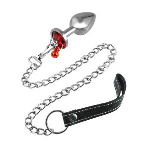 Plug Anal Pequeno com Pedra, Sino e Guia com Corrente