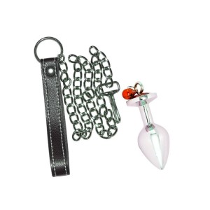 Plug Anal Pequeno com Pedra, Sino e Guia com Corrente